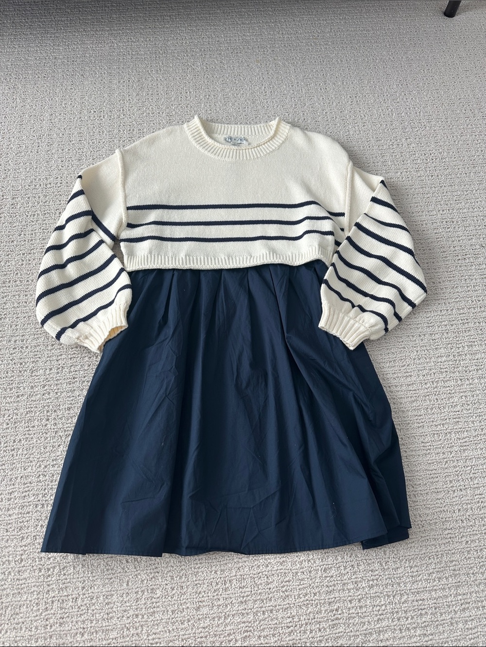 She + Sky Cream and Navy Striped Knit-Top Dress